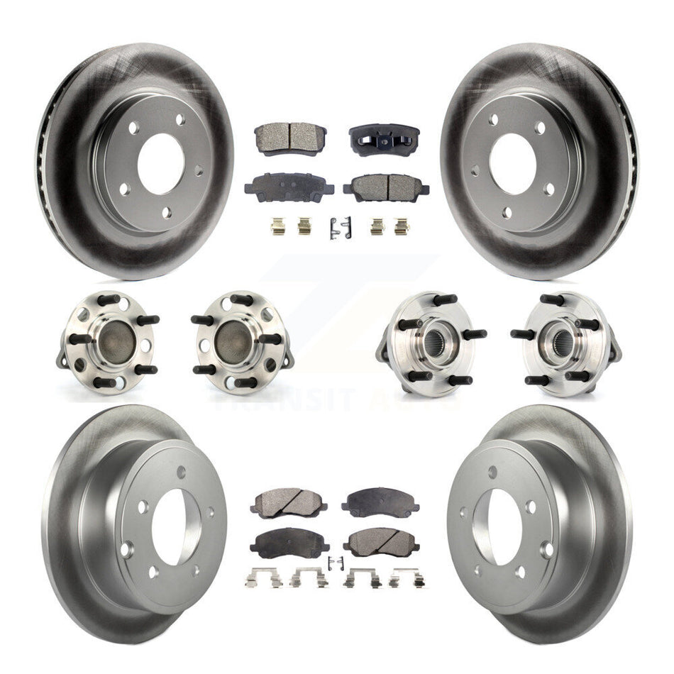 Front Rear Hub Bearings Assembly Coated Disc Brake Rotors And Semi-Metallic Pads Kit (10Pc) For 2009 Dodge Caliber SXT with Drum rear brakes 4-Wheel ABS KBB-111554