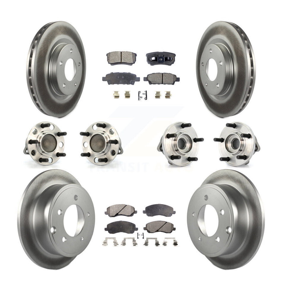 Front Rear Hub Bearings Assembly Coated Disc Brake Rotors And Semi-Metallic Pads Kit (10Pc) For Dodge Chrysler Avenger Sebring 200 Caliber KBB-111555