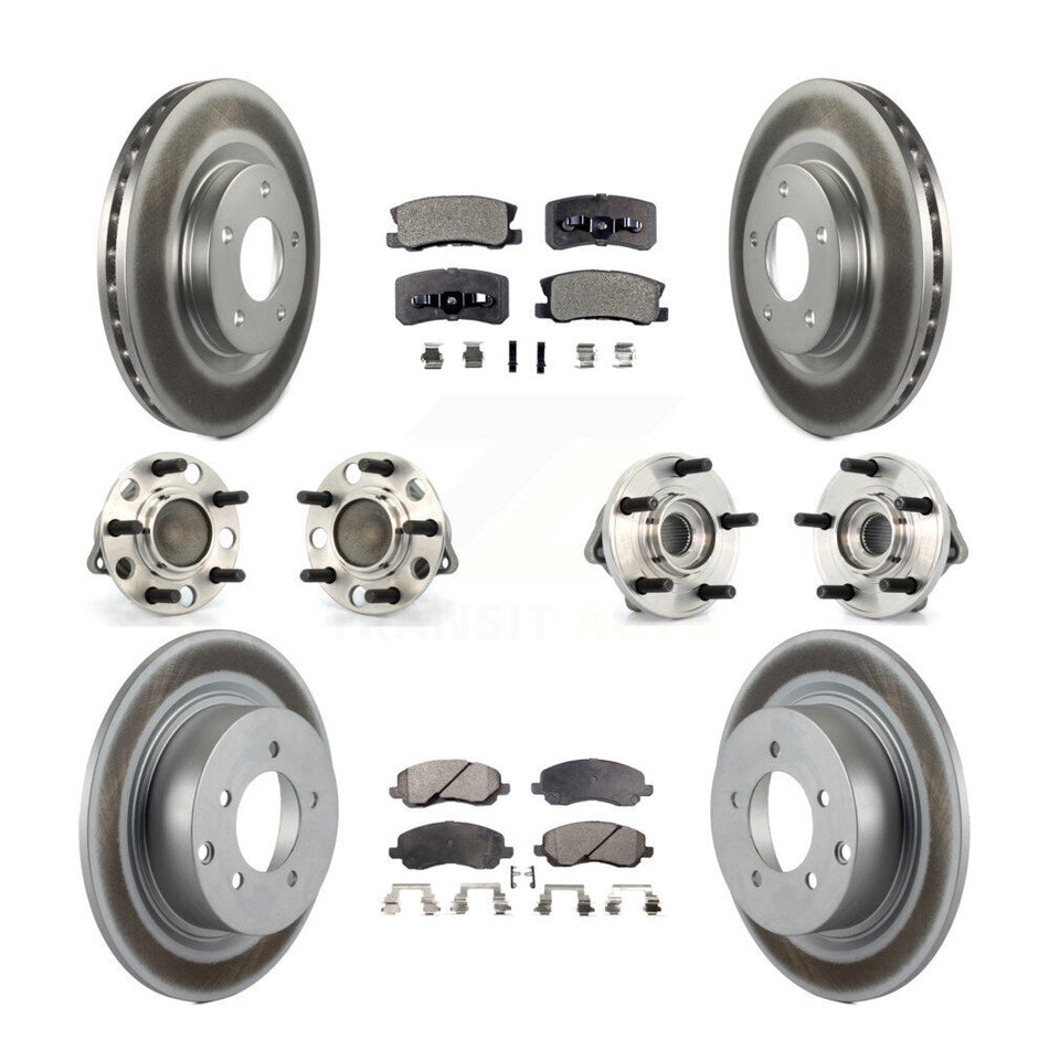 Front Rear Hub Bearings Assembly Coated Disc Brake Rotors And Semi-Metallic Pads Kit (10Pc) For Chrysler Dodge Avenger Sebring 200 With 302mm Diameter Rotor KBB-111556
