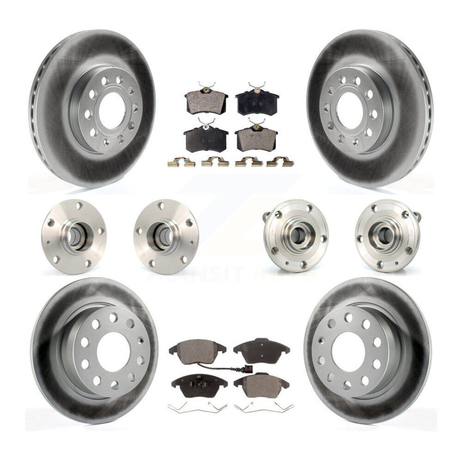 Front Rear Hub Bearings Coated Disc Brake Rotors And Semi-Metallic Pads Kit (10Pc) For 2014 Volkswagen Beetle Base Highline Comfortline with 2.5L With 253mm Diameter Rotor KBB-111563