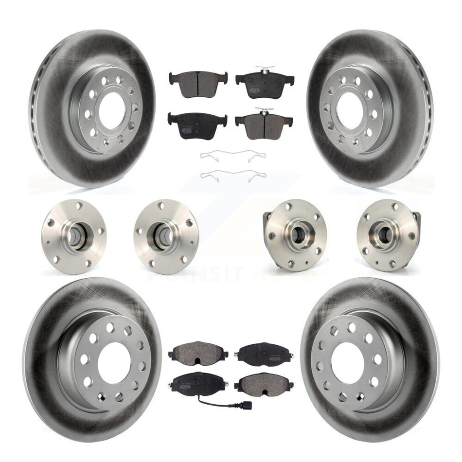 Front Rear Hub Bearings Assembly Coated Disc Brake Rotors And Semi-Metallic Pads Kit (10Pc) For 2015-2019 Volkswagen e-Golf KBB-111571