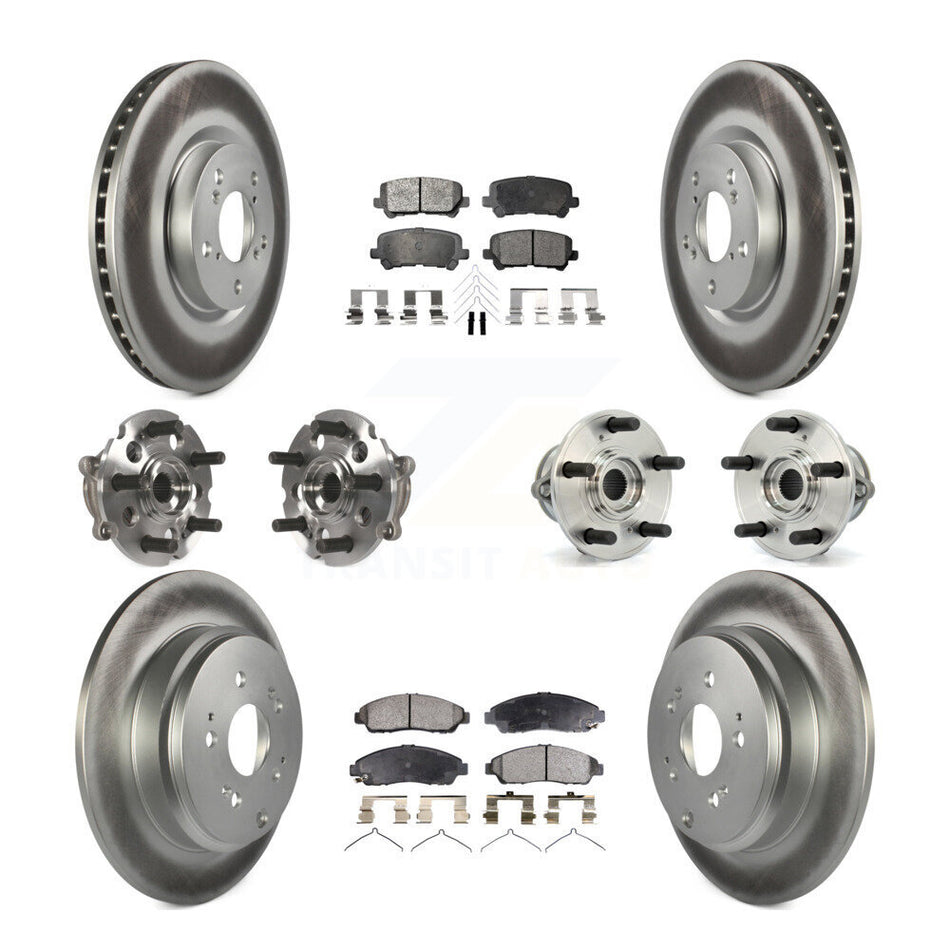 Front Rear Hub Bearings Assembly Coated Disc Brake Rotors And Semi-Metallic Pads Kit (10Pc) For Honda Pilot Acura MDX ZDX KBB-111573