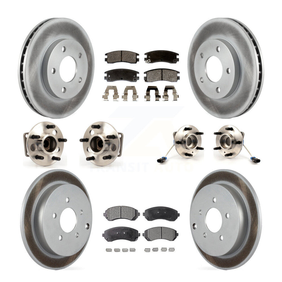 Front Rear Hub Bearings Assembly Coated Disc Brake Rotors And Semi-Metallic Pads Kit (10Pc) For 2001-2005 Pontiac Aztek FWD with rear brakes 4-Wheel ABS KBB-111581