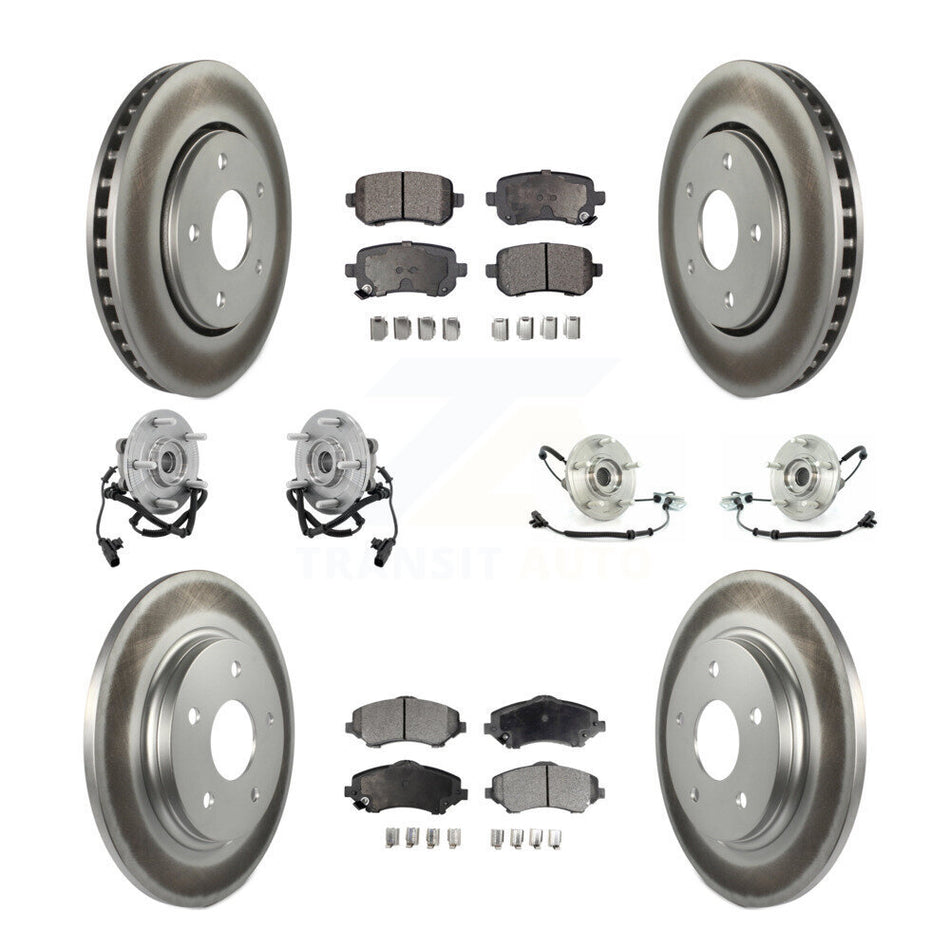 Front Rear Hub Bearings Assembly Coated Disc Brake Rotors And Semi-Metallic Pads Kit (10Pc) For Chrysler Town & Country Dodge Grand Caravan Volkswagen Routan KBB-111593