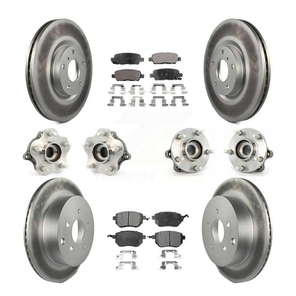 Front Rear Hub Bearings Assembly Coated Disc Brake Rotors And Semi-Metallic Pads Kit (10Pc) For 2005-2007 Nissan Murano AWD KBB-111597
