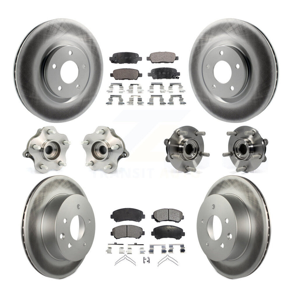 Front Rear Hub Bearings Assembly Coated Disc Brake Rotors And Semi-Metallic Pads Kit (10Pc) For 2014 Nissan Juke Nismo RS with AWD To 04 14 KBB-111623