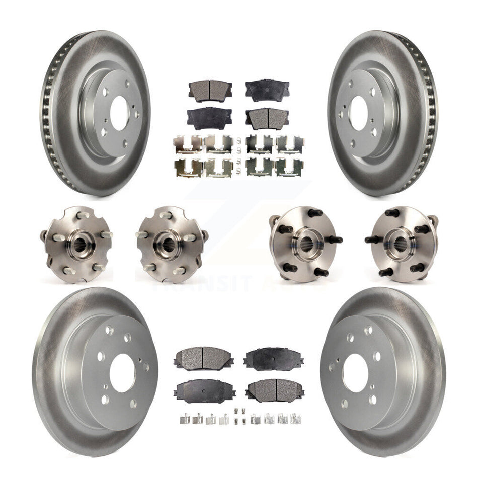 Front Rear Hub Bearings Assembly Coated Disc Brake Rotors And Semi-Metallic Pads Kit (10Pc) For Toyota RAV4 With 3rd Row Seating KBB-111625