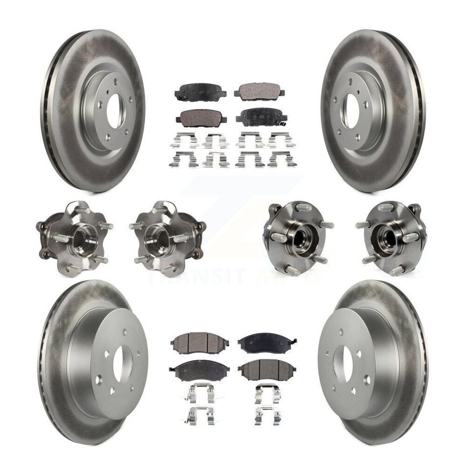 Front Rear Hub Bearings Assembly Coated Disc Brake Rotors And Semi-Metallic Pads Kit (10Pc) For INFINITI QX70 M37 Q70 Q70L M56 M35h KBB-111629
