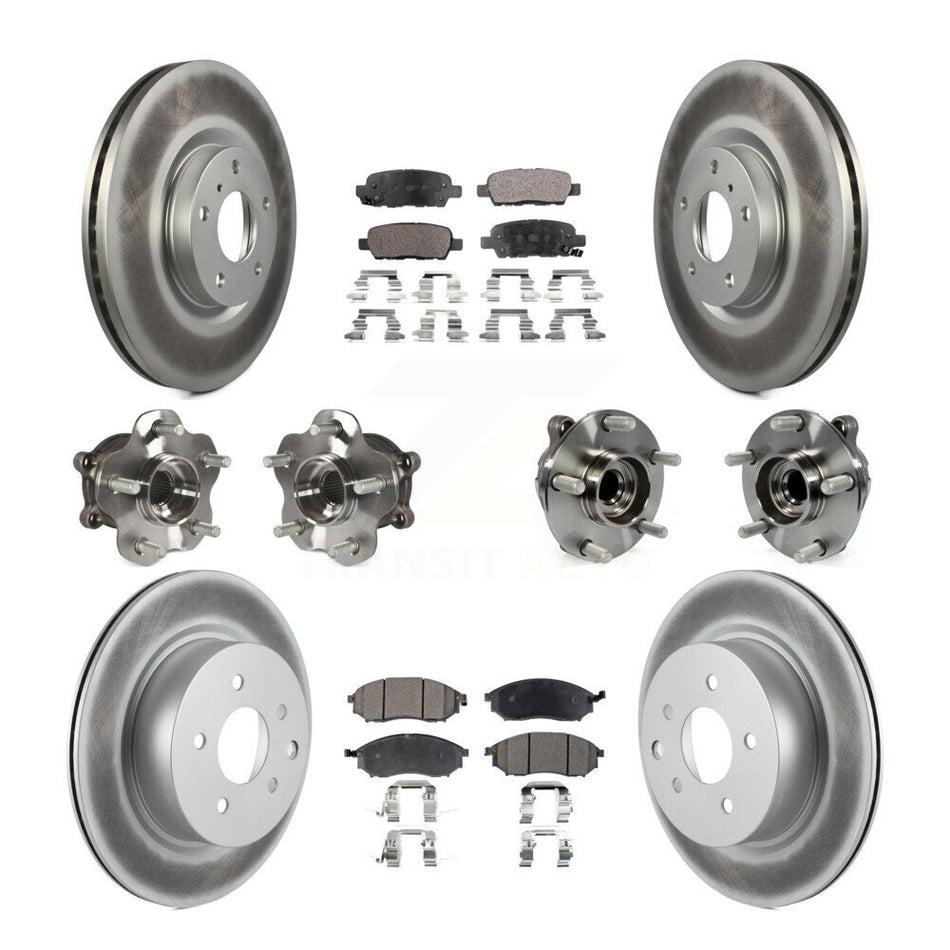 Front Rear Hub Bearings Assembly Coated Disc Brake Rotors And Semi-Metallic Pads Kit (10Pc) For INFINITI G37 G35 EX35 G25 Nissan 370Z Q40 M35 QX50 M45 EX37 KBB-111630