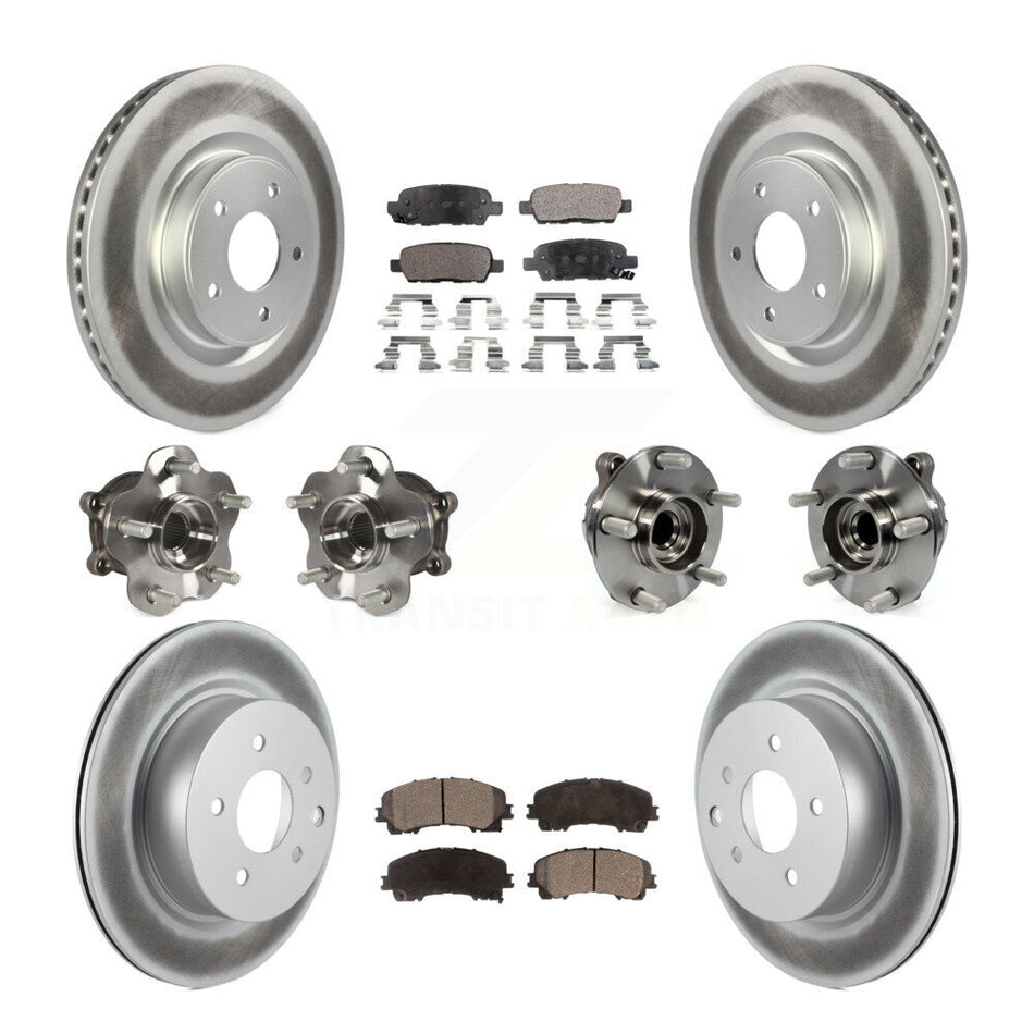 Front Rear Hub Bearings Assembly Coated Disc Brake Rotors And Semi-Metallic Pads Kit (10Pc) For 2016-2017 INFINITI QX50 RWD KBB-111633