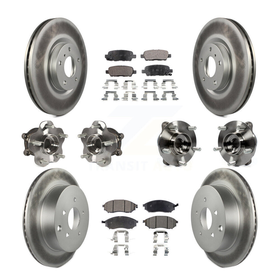 Front Rear Hub Bearing Coated Brake Rotor Pads Kit (10Pc) For 2015-2017 INFINITI QX70 AWD KBB-111634