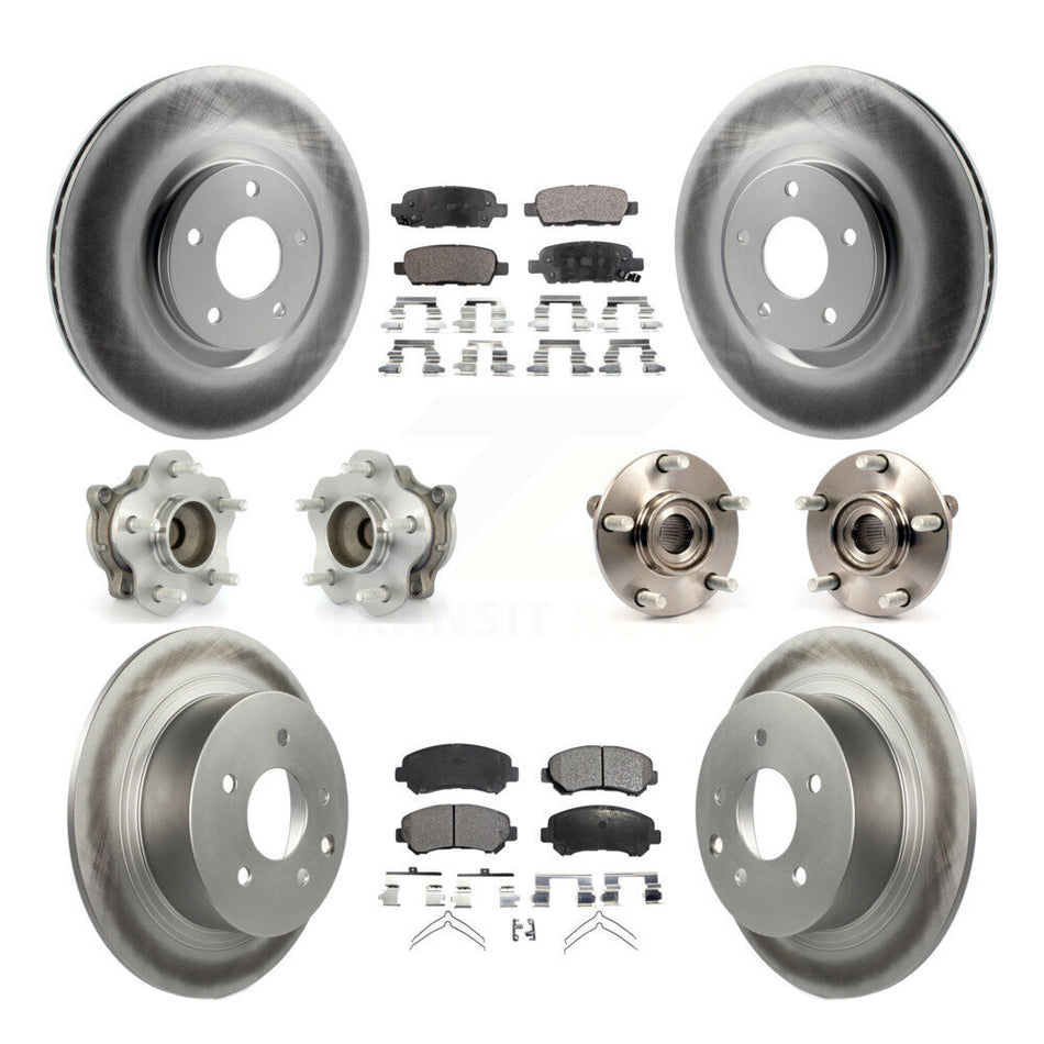 Front Rear Hub Bearings Assembly Coated Disc Brake Rotors And Semi-Metallic Pads Kit (10Pc) For 2007-2012 Nissan Sentra SE-R Spec V with 2.5L KBB-111640