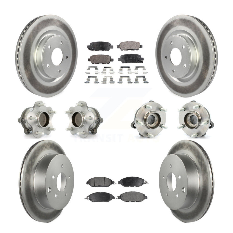 Front Rear Hub Bearings Assembly Coated Disc Brake Rotors And Semi-Metallic Pads Kit (10Pc) For Nissan Pathfinder Murano INFINITI QX60 JX35 FWD KBB-111646