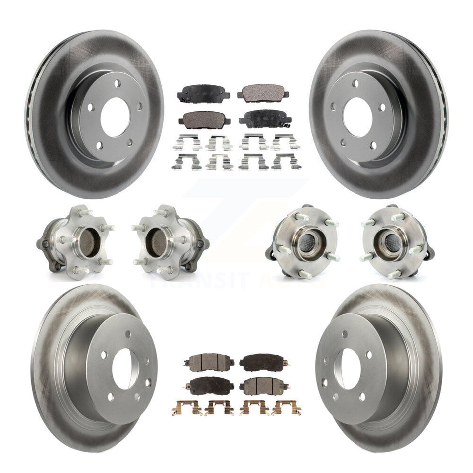 Front Rear Hub Bearings Assembly Coated Disc Brake Rotors And Semi-Metallic Pads Kit (10Pc) For Nissan Altima KBB-111647