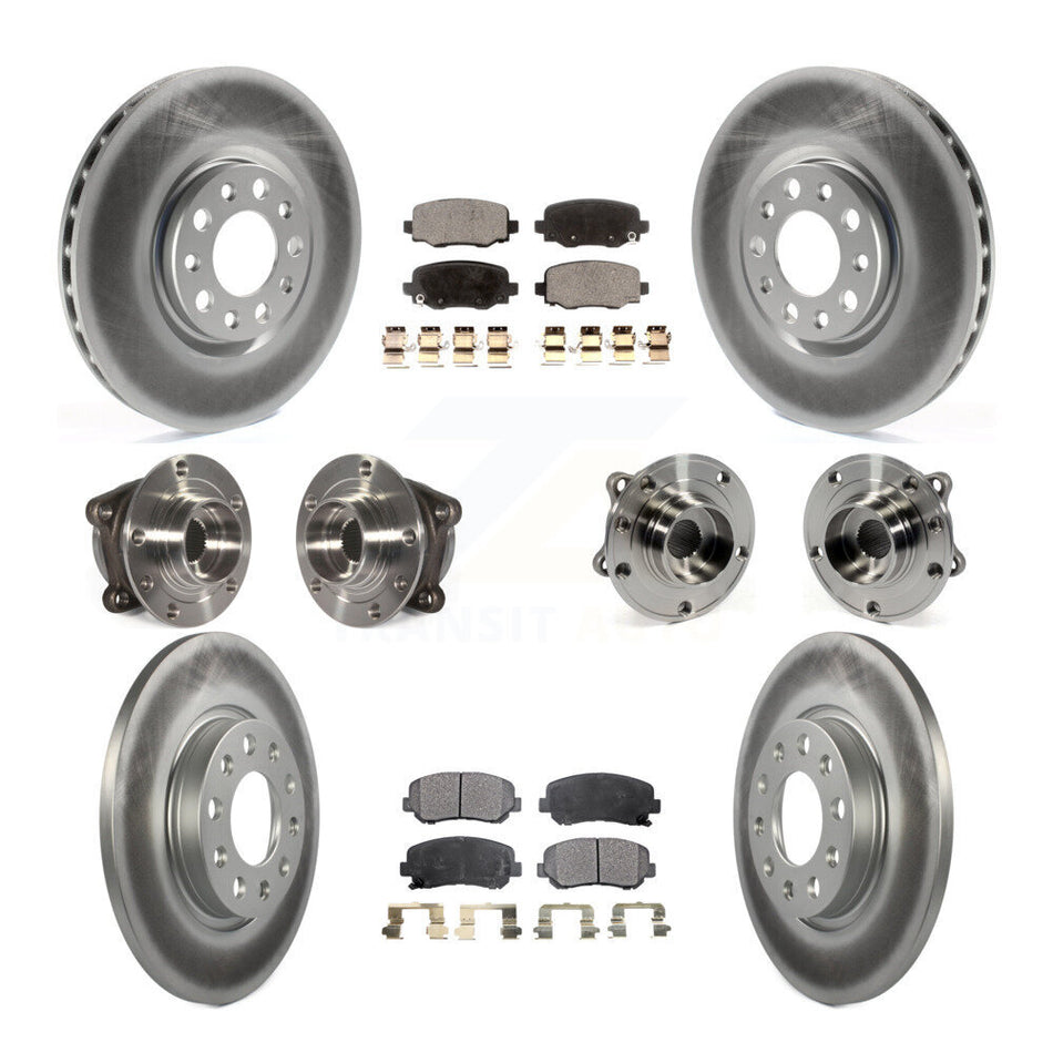 Front Rear Hub Bearings Assembly Coated Disc Brake Rotors And Semi-Metallic Pads Kit (10Pc) For 2015-2017 Chrysler 200 AWD With 305mm Diameter Rotor KBB-111683