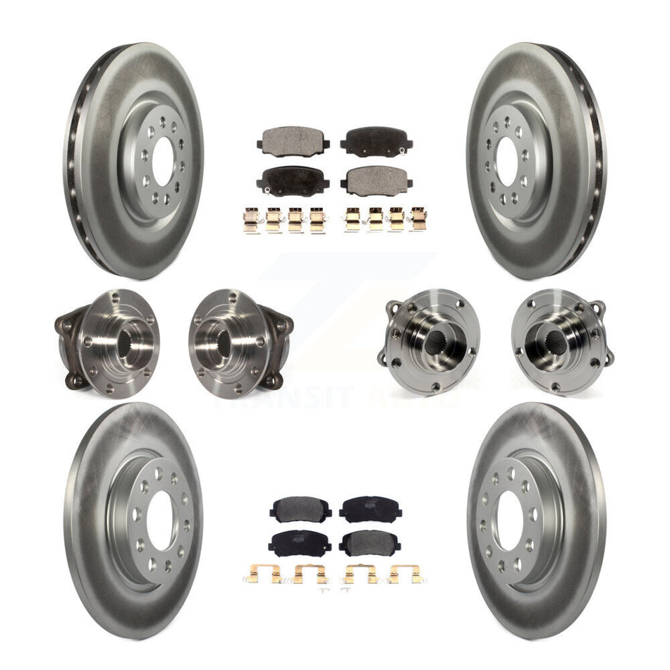 Front Rear Hub Bearings Assembly Coated Disc Brake Rotors And Semi-Metallic Pads Kit (10Pc) For 2015-2017 Chrysler 200 AWD With 330mm Diameter Rotor KBB-111684