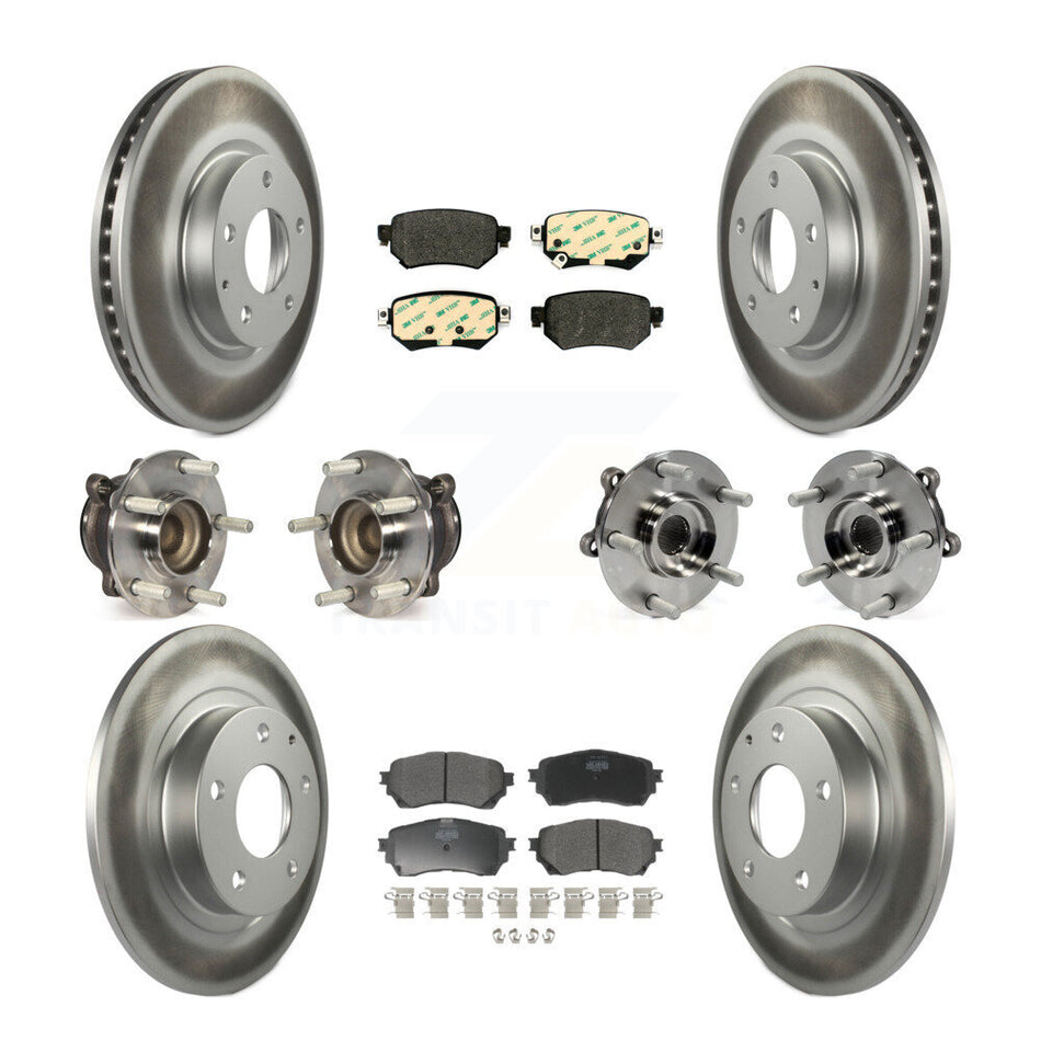 Front Rear Hub Bearings Assembly Coated Disc Brake Rotors And Semi-Metallic Pads Kit (10Pc) For 2016-2018 Mazda 6 KBB-111689