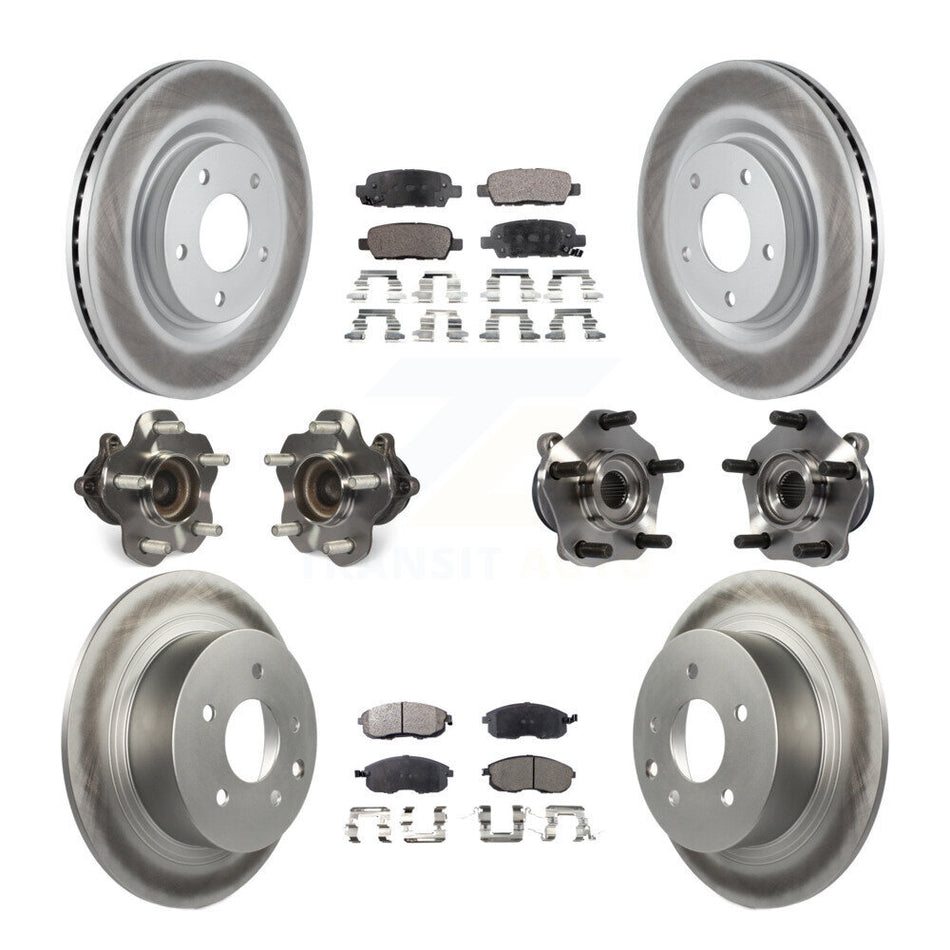 Front Rear Hub Bearings Assembly Coated Disc Brake Rotors And Semi-Metallic Pads Kit (10Pc) For 2017-2019 Nissan Sentra Turbocharged KBB-111692