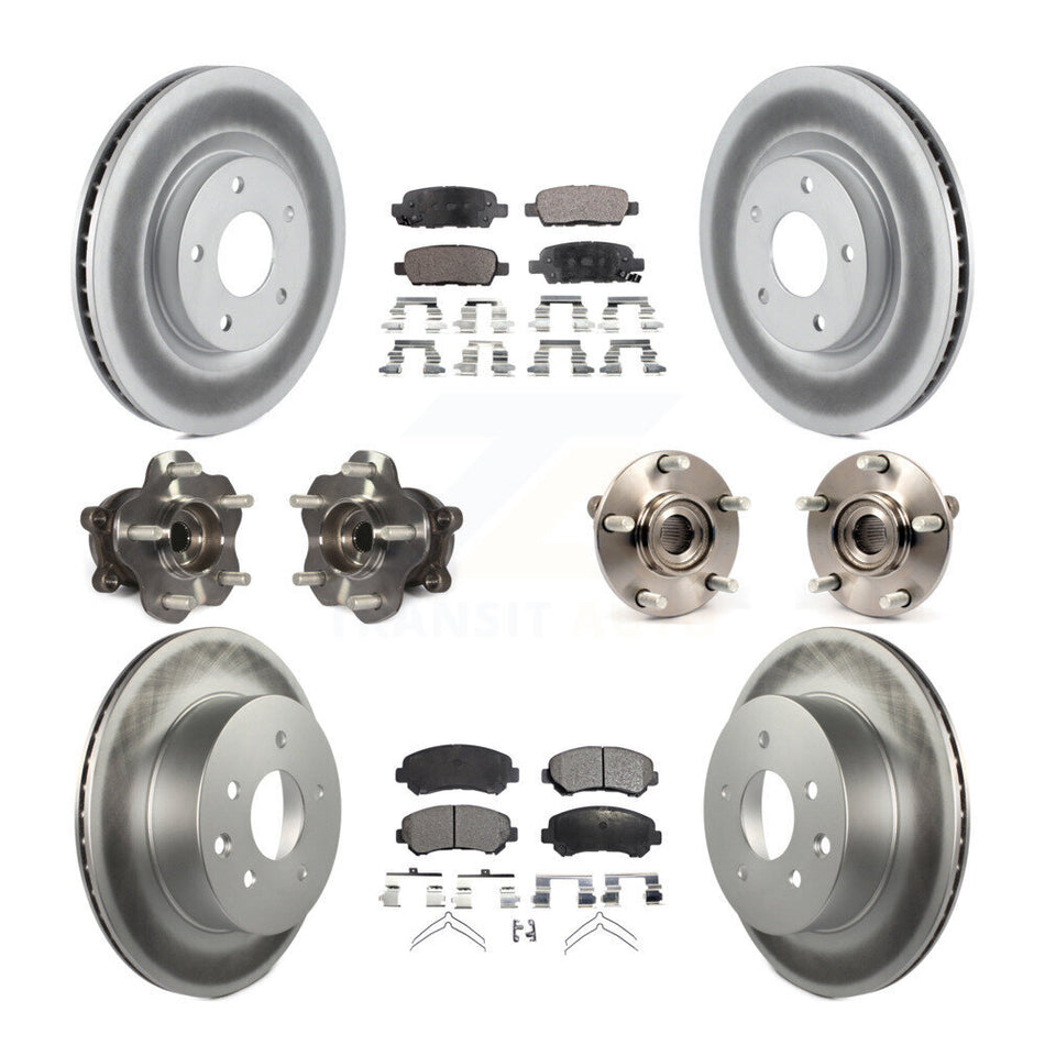 Front Rear Hub Bearings Assembly Coated Disc Brake Rotors And Semi-Metallic Pads Kit (10Pc) For 2014-2015 Nissan Rogue Select AWD KBB-111696