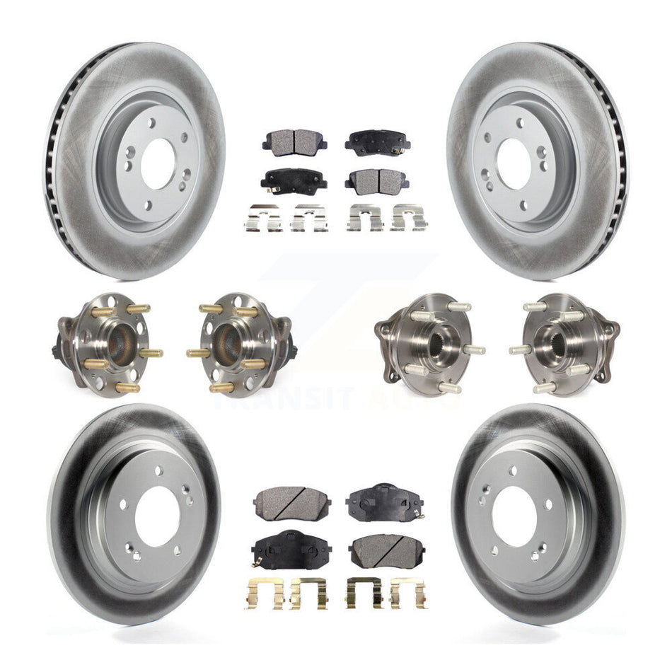 Front Rear Hub Bearings Assembly Coated Disc Brake Rotors And Semi-Metallic Pads Kit (10Pc) For 2015 Hyundai Sonata GAS engine With Power Operated Parking KBB-111711