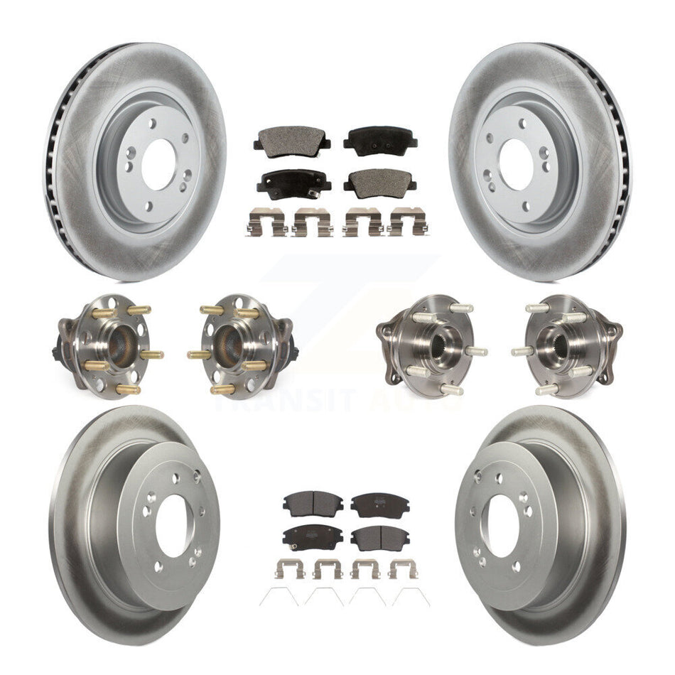 Front Rear Hub Bearings Assembly Coated Disc Brake Rotors And Semi-Metallic Pads Kit (10Pc) For 2017-2021 Kia Sportage FWD with Turbocharged With Manual Parking KBB-111712