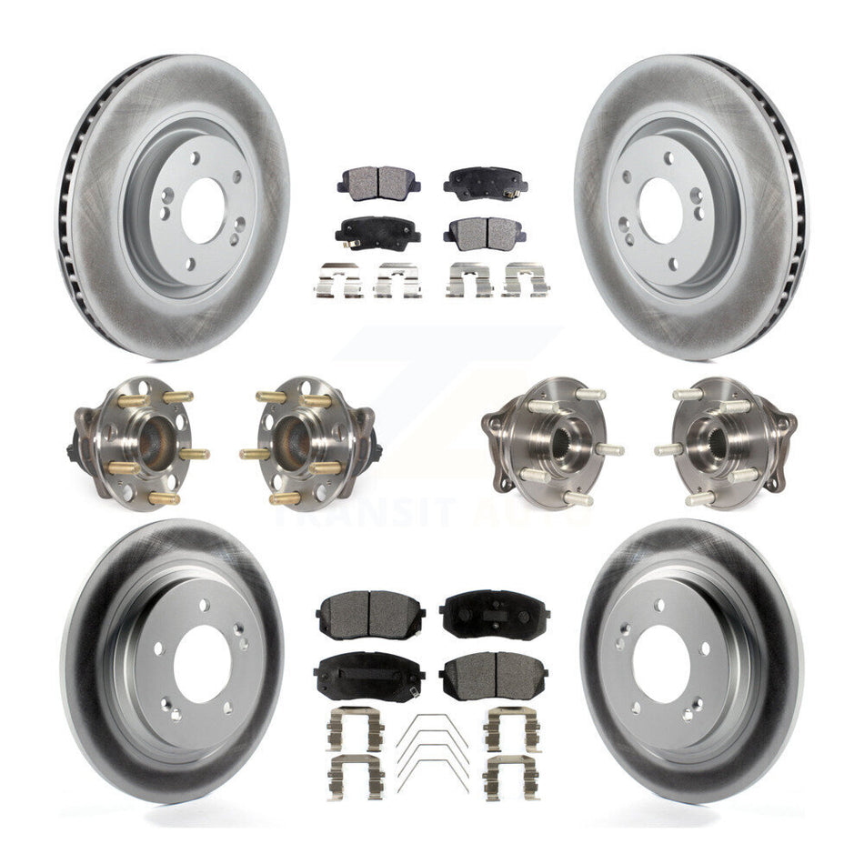 Front Rear Hub Bearings Assembly Coated Disc Brake Rotors And Semi-Metallic Pads Kit (10Pc) For 2016 Hyundai Sonata GAS engine With Power Operated Parking KBB-111714