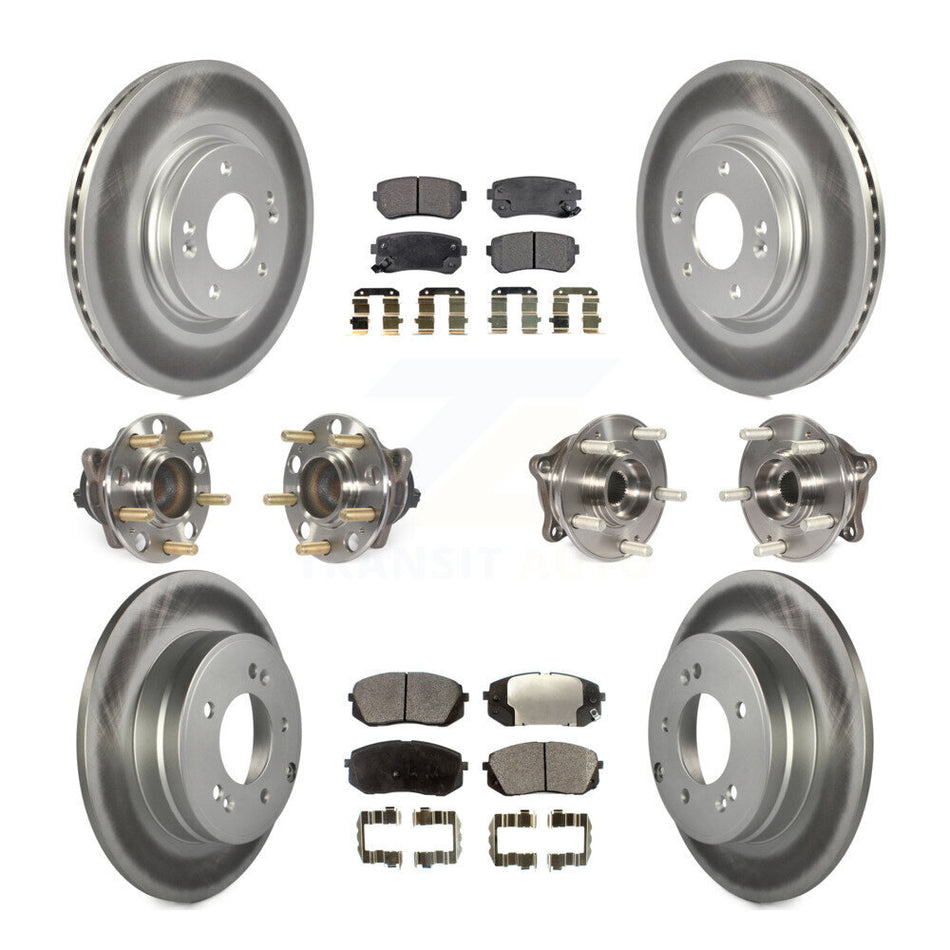 Front Rear Hub Bearings Assembly Coated Disc Brake Rotors And Semi-Metallic Pads Kit (10Pc) For 2015 Hyundai Sonata GAS engine With Manual Parking KBB-111716