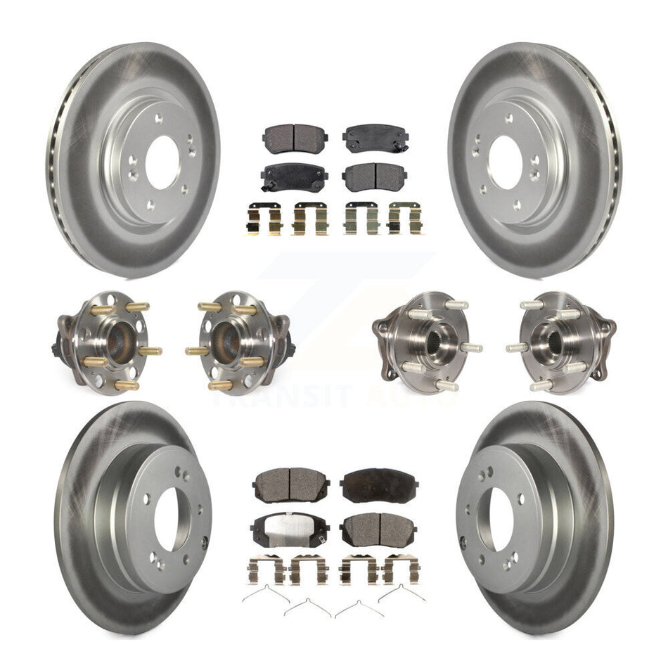 Front Rear Hub Bearings Assembly Coated Disc Brake Rotors And Semi-Metallic Pads Kit (10Pc) For 2015-2016 Hyundai Sonata GAS engine With Manual Parking KBB-111717