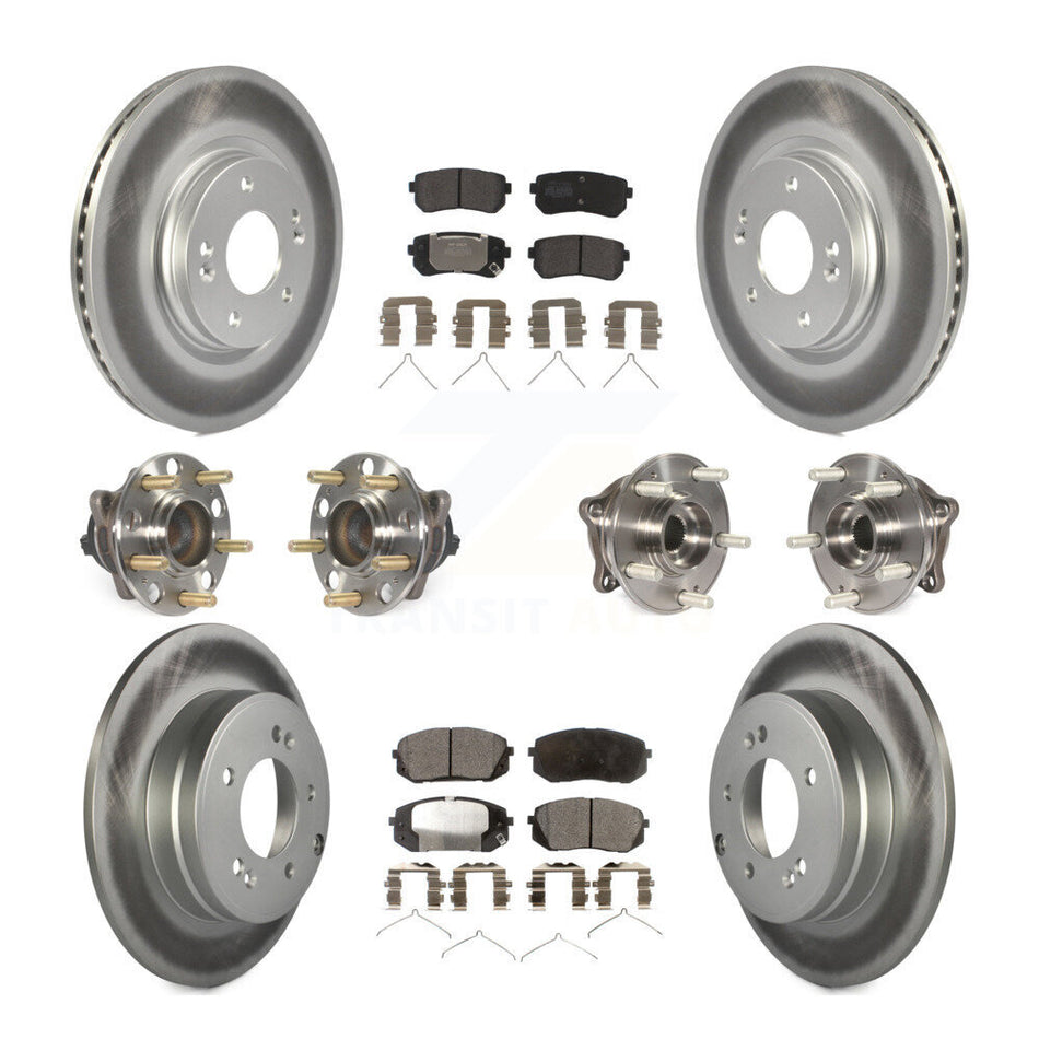 Front Rear Hub Bearings Assembly Coated Disc Brake Rotors And Semi-Metallic Pads Kit (10Pc) For Kia Optima With Manual Parking KBB-111718