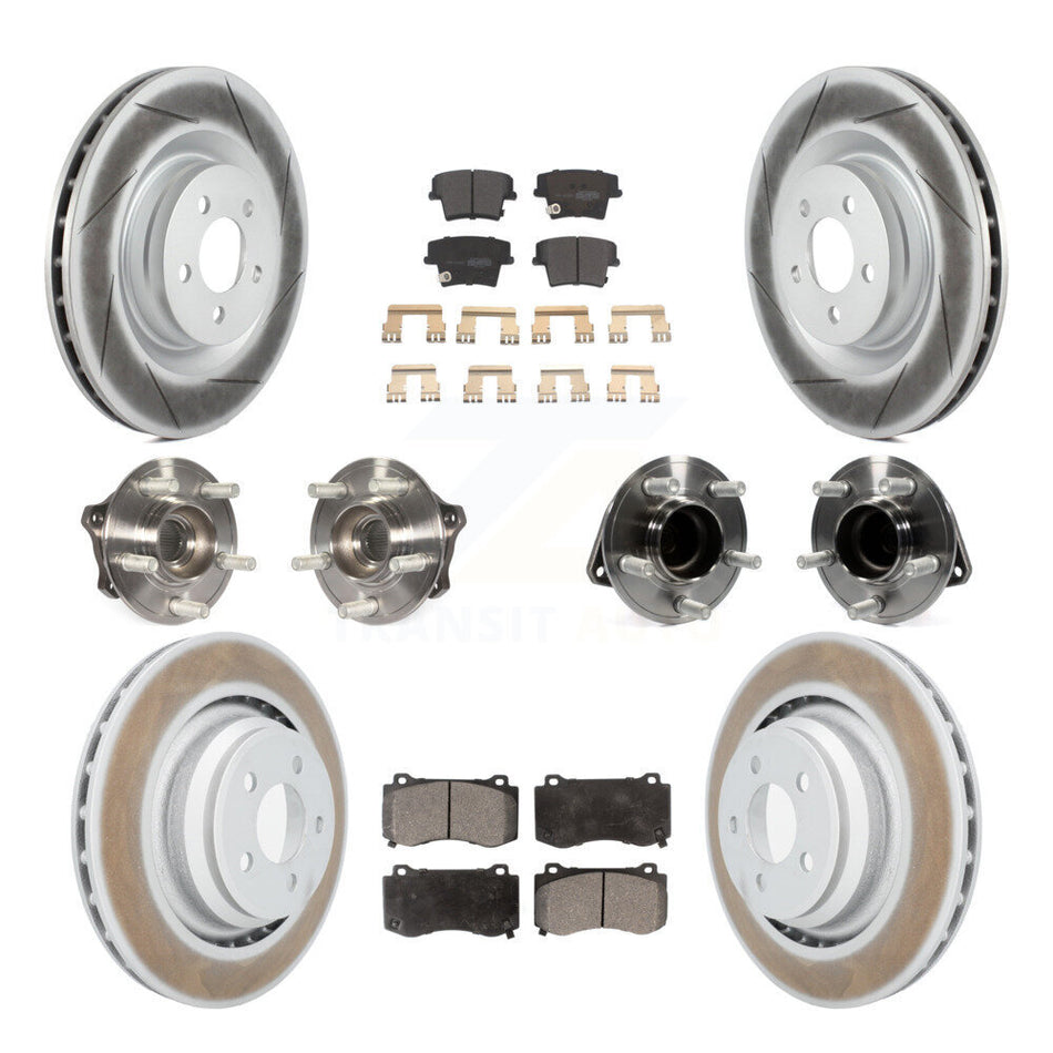 Front Rear Hub Bearings Assembly Coated Disc Brake Rotors And Semi-Metallic Pads Kit (10Pc) For 2015 Dodge Charger R T Scat Pack with RWD 6.4L KBB-111728