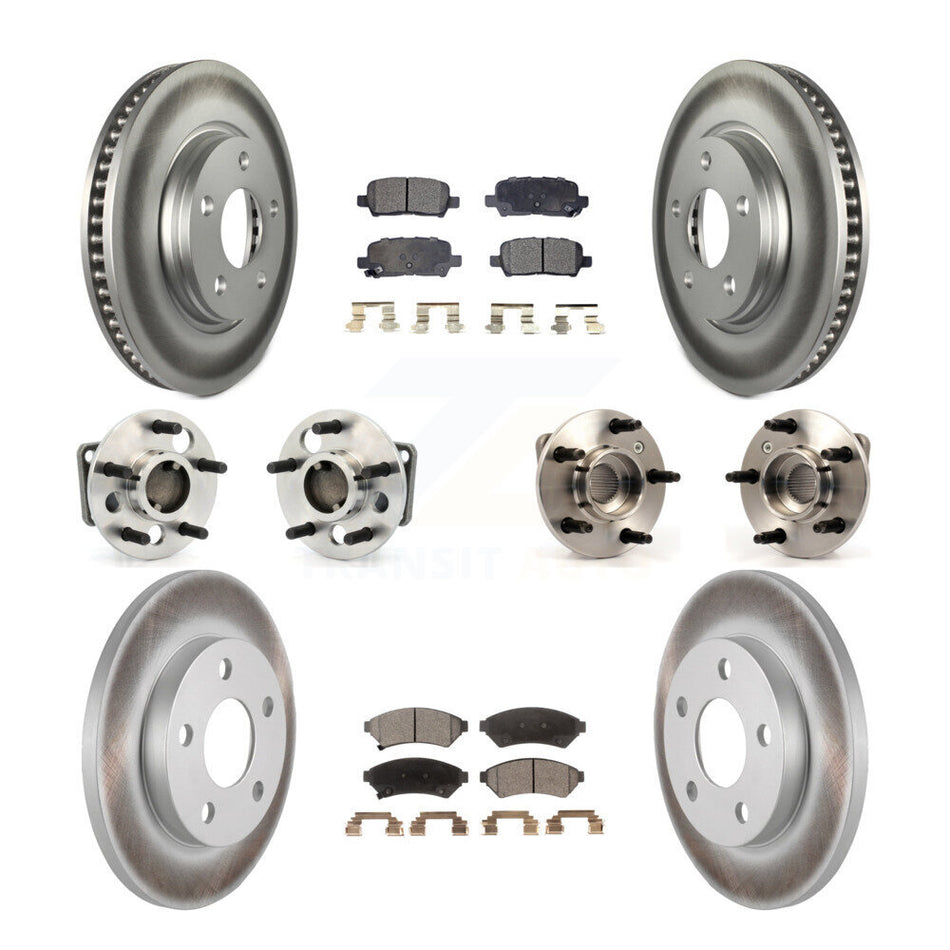 Front Rear Hub Bearings Assembly Coated Disc Brake Rotors And Semi-Metallic Pads Kit (10Pc) For Pontiac Grand Prix Buick LaCrosse Allure KBB-111742