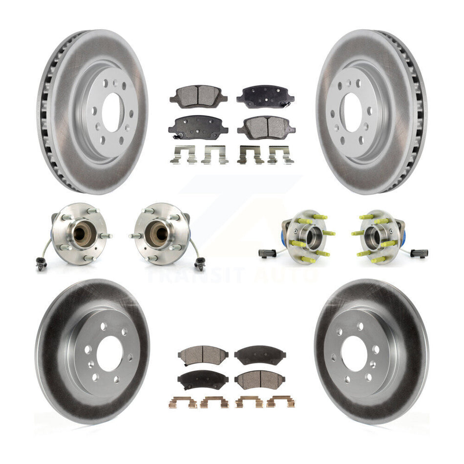 Front Rear Hub Bearings Assembly Coated Disc Brake Rotors And Semi-Metallic Pads Kit (10Pc) For 2007 Saturn Relay 3 Hole Flange or Triangular KBB-111746