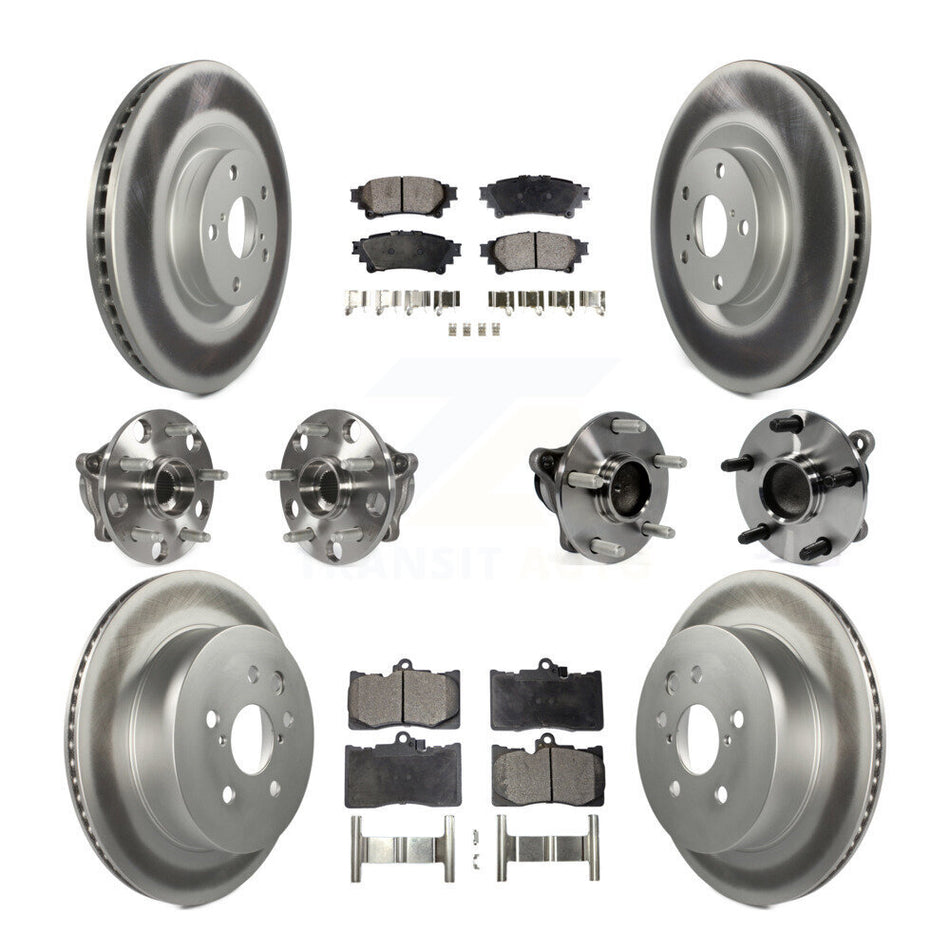 Front Rear Hub Bearings Assembly Coated Disc Brake Rotors And Semi-Metallic Pads Kit (10Pc) For 2014-2015 Lexus IS350 C F Sport KBB-111759