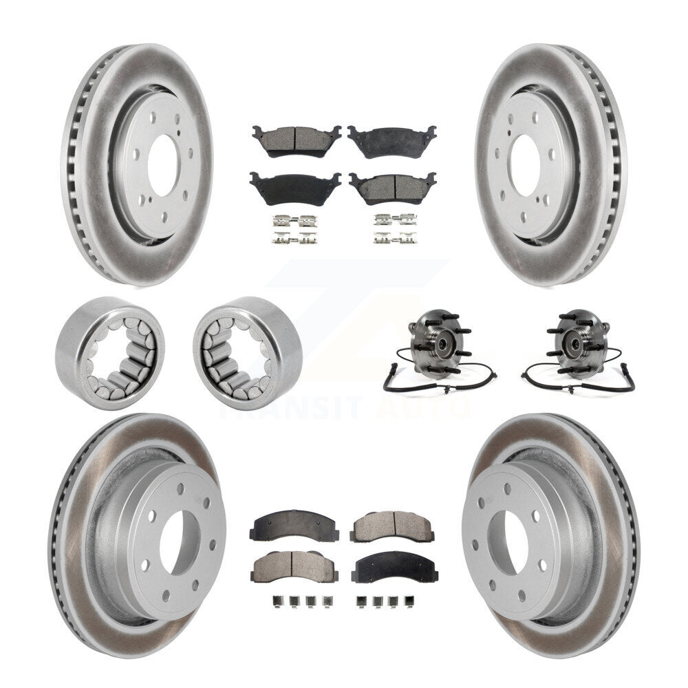 Front Rear Hub Bearing Coated Brake Rotor And Pad Shoe Kit (10Pc) For 2014 Ford F-150 4WD KBB-111861