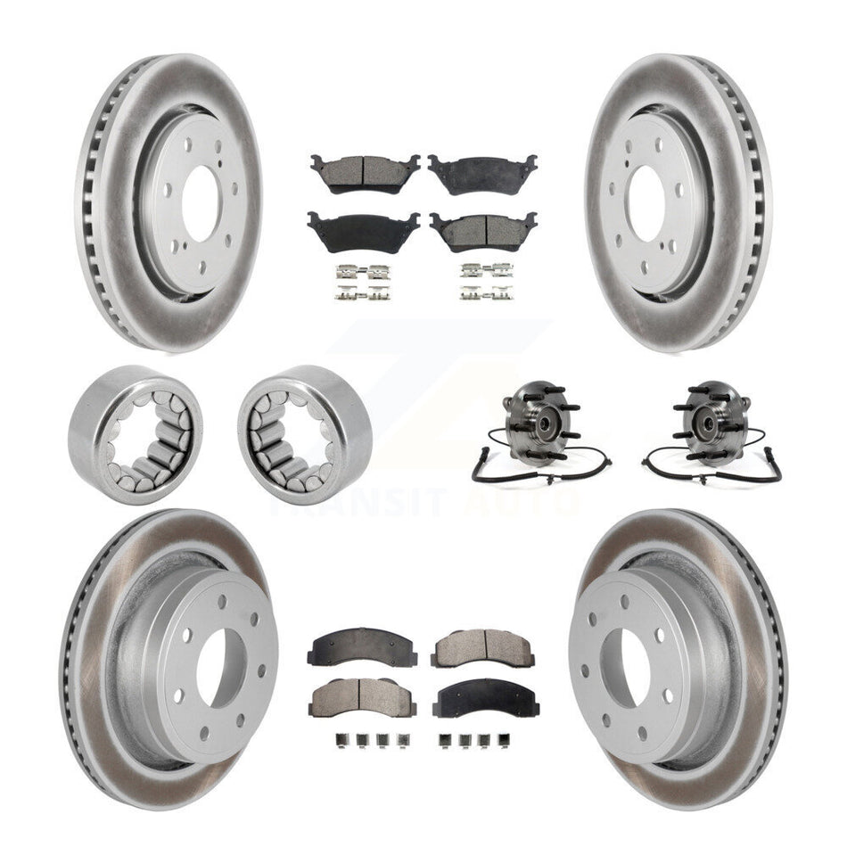Front Rear Hub Bearing Coated Brake Rotor And Pad Shoe Kit (10Pc) For 2014 Ford F-150 4WD KBB-111861