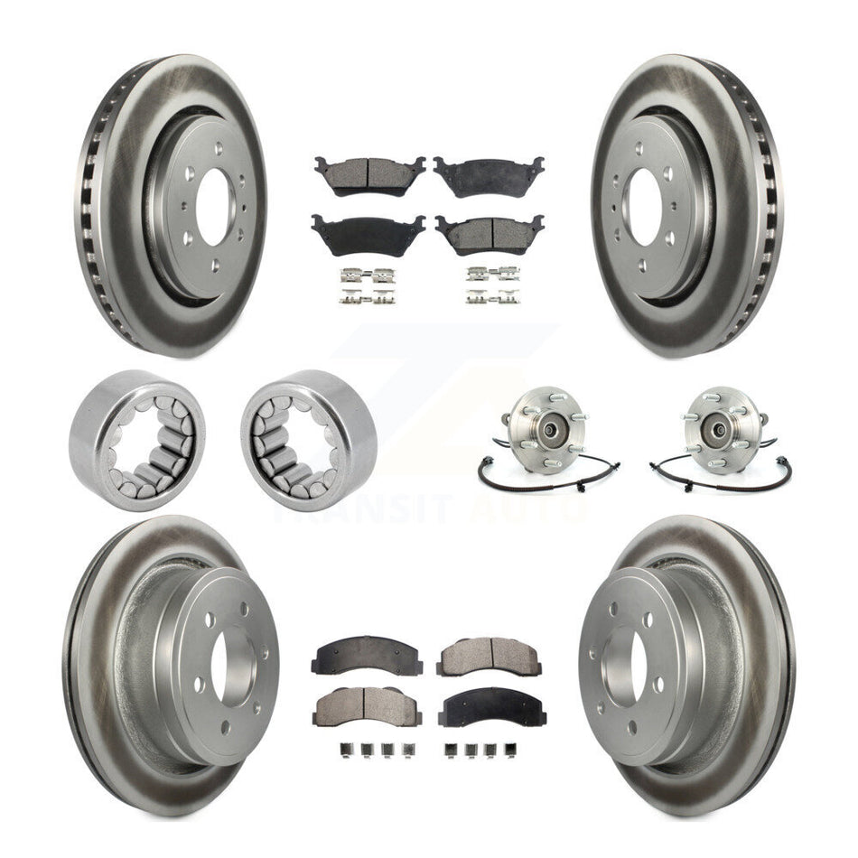 Front Rear Hub Bearing Coated Brake Rotor And Pad Shoe Kit (10Pc) For 2014 Ford F-150 4WD KBB-111913