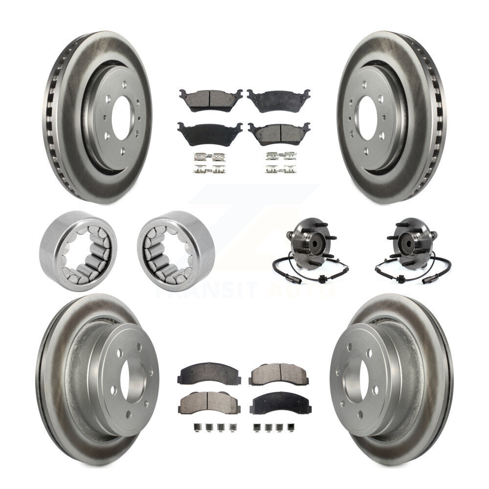 Front Rear Hub Bearing Coated Brake Rotor And Pad Shoe Kit (10Pc) For 2014 Ford F-150 RWD KBB-111915