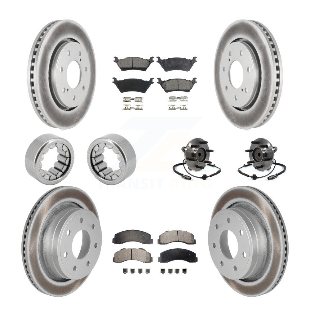 Front Rear Hub Bearing Coated Brake Rotor And Pad Shoe Kit (10Pc) For 2014 Ford F-150 RWD KBB-111917