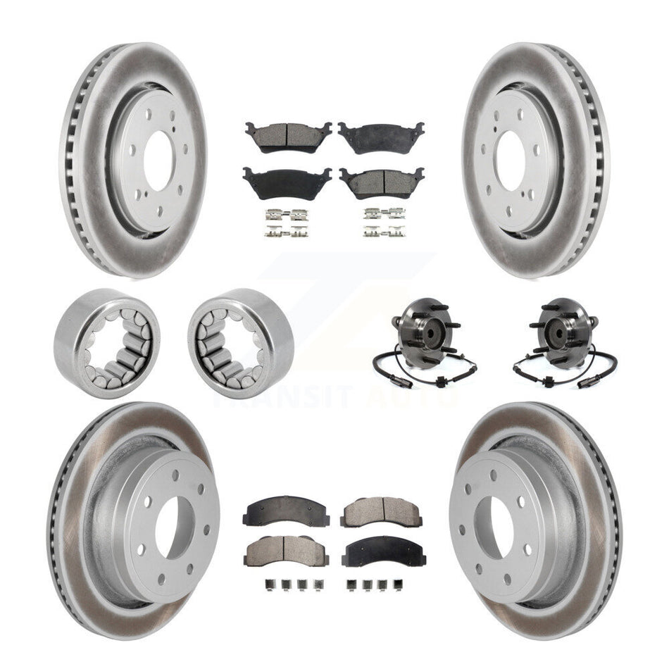 Front Rear Hub Bearing Coated Brake Rotor And Pad Shoe Kit (10Pc) For 2014 Ford F-150 RWD KBB-111917