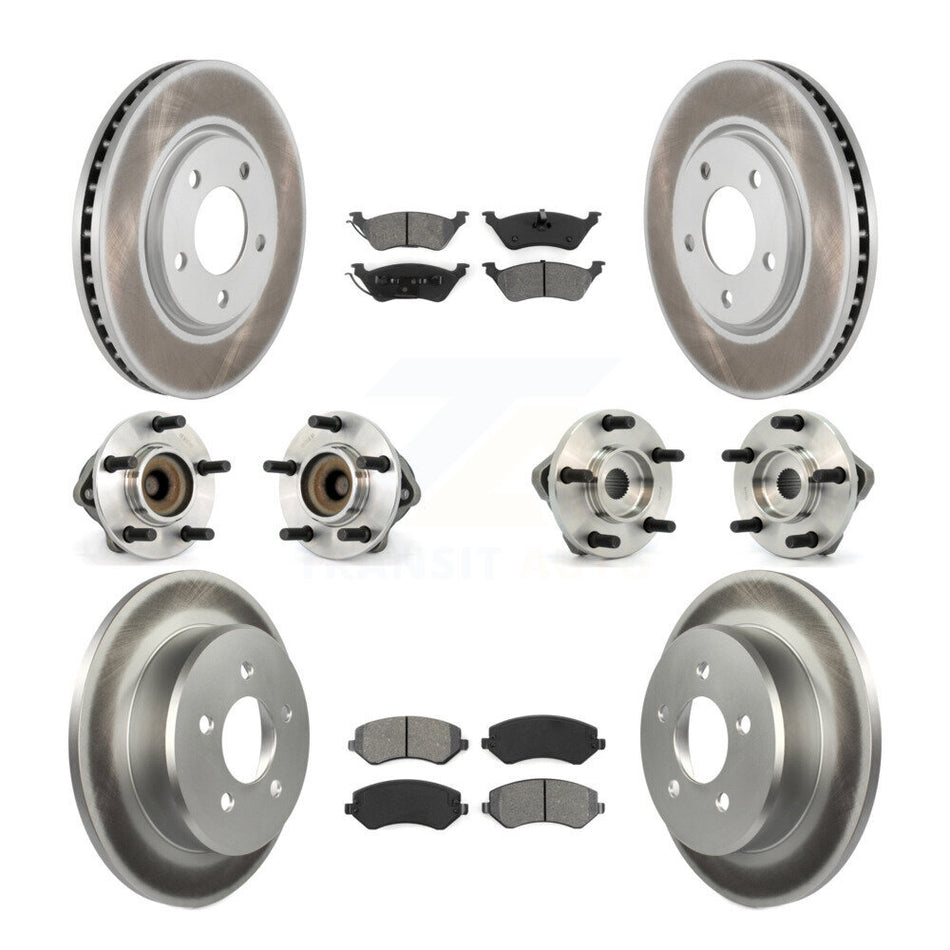 Front Rear Hub Bearings Assembly Coated Disc Brake Rotors And Semi-Metallic Pads Kit (10Pc) For 2006 Dodge Grand Caravan Drum rear brakes with 4-Wheel ABS KBB-111979