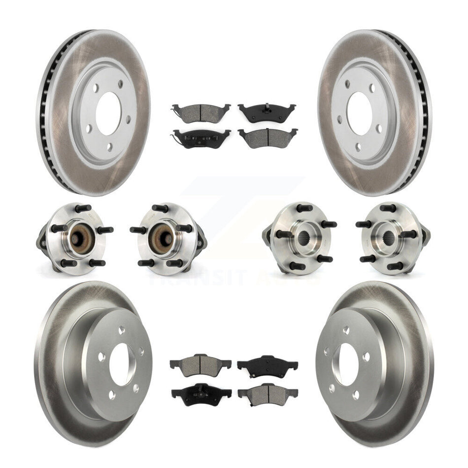 Front Rear Hub Bearings Assembly Coated Disc Brake Rotors And Semi-Metallic Pads Kit (10Pc) For Dodge Grand Caravan Chrysler Town & Country KBB-111980