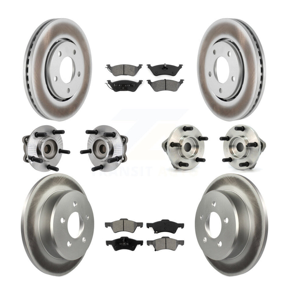 Front Rear Hub Bearings Assembly Coated Disc Brake Rotors And Semi-Metallic Pads Kit (10Pc) For 2003-2004 Dodge Caravan Drum rear brakes with Non-ABS KBB-111982