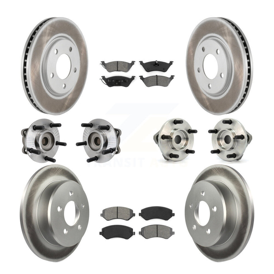 Front Rear Hub Bearings Assembly Coated Disc Brake Rotors And Semi-Metallic Pads Kit (10Pc) For 2003 Chrysler Voyager Drum rear brakes with Non-ABS KBB-111983