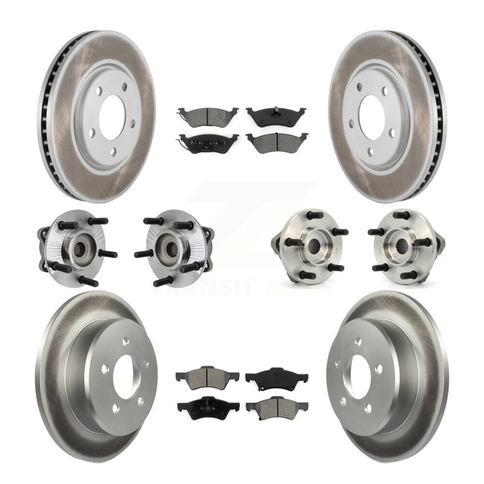 Front Rear Hub Bearings Assembly Coated Disc Brake Rotors And Semi-Metallic Pads Kit (10Pc) For Dodge Grand Caravan Chrysler Town & Country KBB-111984