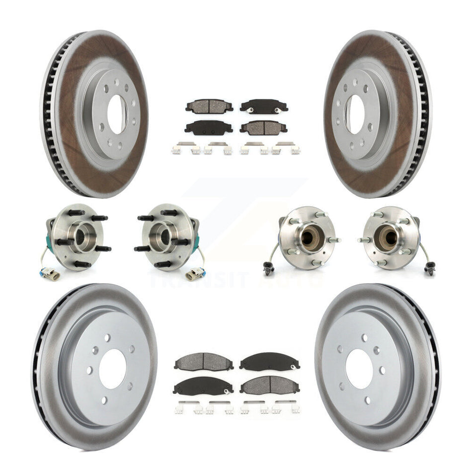 Front Rear Hub Bearings Assembly Coated Disc Brake Rotors And Semi-Metallic Pads Kit (10Pc) For Cadillac CTS With Standard Suspension KBB-111990