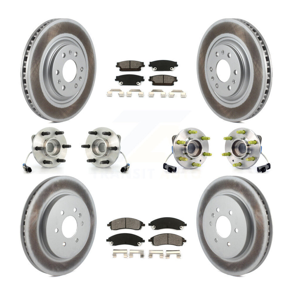 Front Rear Hub Bearings Assembly Coated Disc Brake Rotors And Semi-Metallic Pads Kit (10Pc) For Cadillac SRX AWD KBB-111998