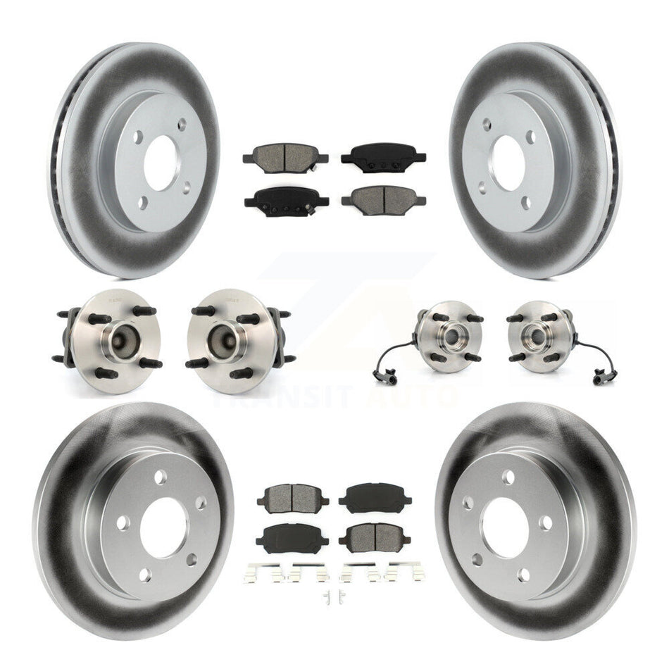 Front Rear Hub Bearings Assembly Coated Disc Brake Rotors And Semi-Metallic Pads Kit (10Pc) For 2007-2010 Pontiac G5 4-Wheel ABS With Drum Brakes 4 Lug Wheels KBB-111999