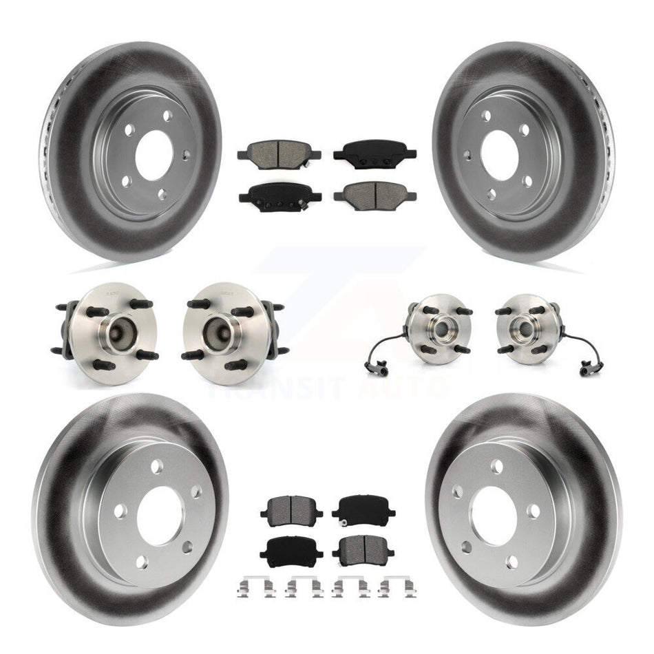 Front Rear Hub Bearings Assembly Coated Disc Brake Rotors And Semi-Metallic Pads Kit (10Pc) For 2004-2007 Saturn Ion Supercharged with 4-Wheel ABS With 4 Lug Wheels KBB-112000