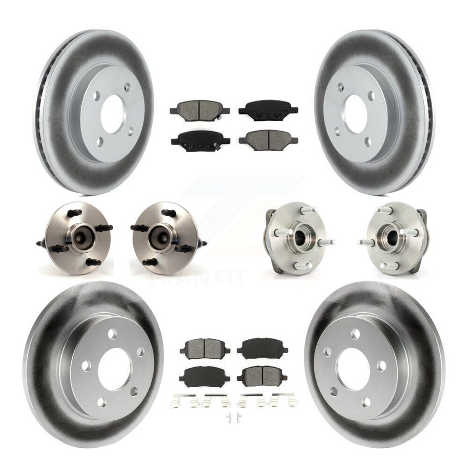 Front Rear Hub Bearings Assembly Coated Disc Brake Rotors And Semi-Metallic Pads Kit (10Pc) For 2007-2010 Pontiac G5 Non-ABS With Drum Brakes 4 Lug Wheels KBB-112002