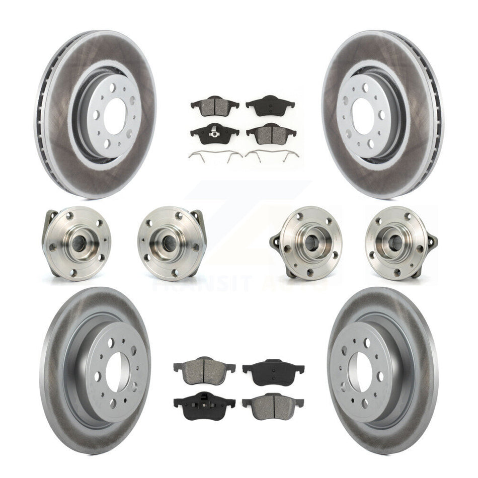 Front Rear Hub Bearings Assembly Coated Disc Brake Rotors And Semi-Metallic Pads Kit (10Pc) For 2008 Volvo S60 AWD With 316mm Diameter Rotor KBB-112008